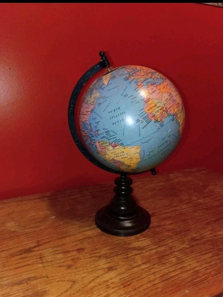 Rotating Tabletop World Globe 10in Blue Ocean Plastic/Wood Base Included