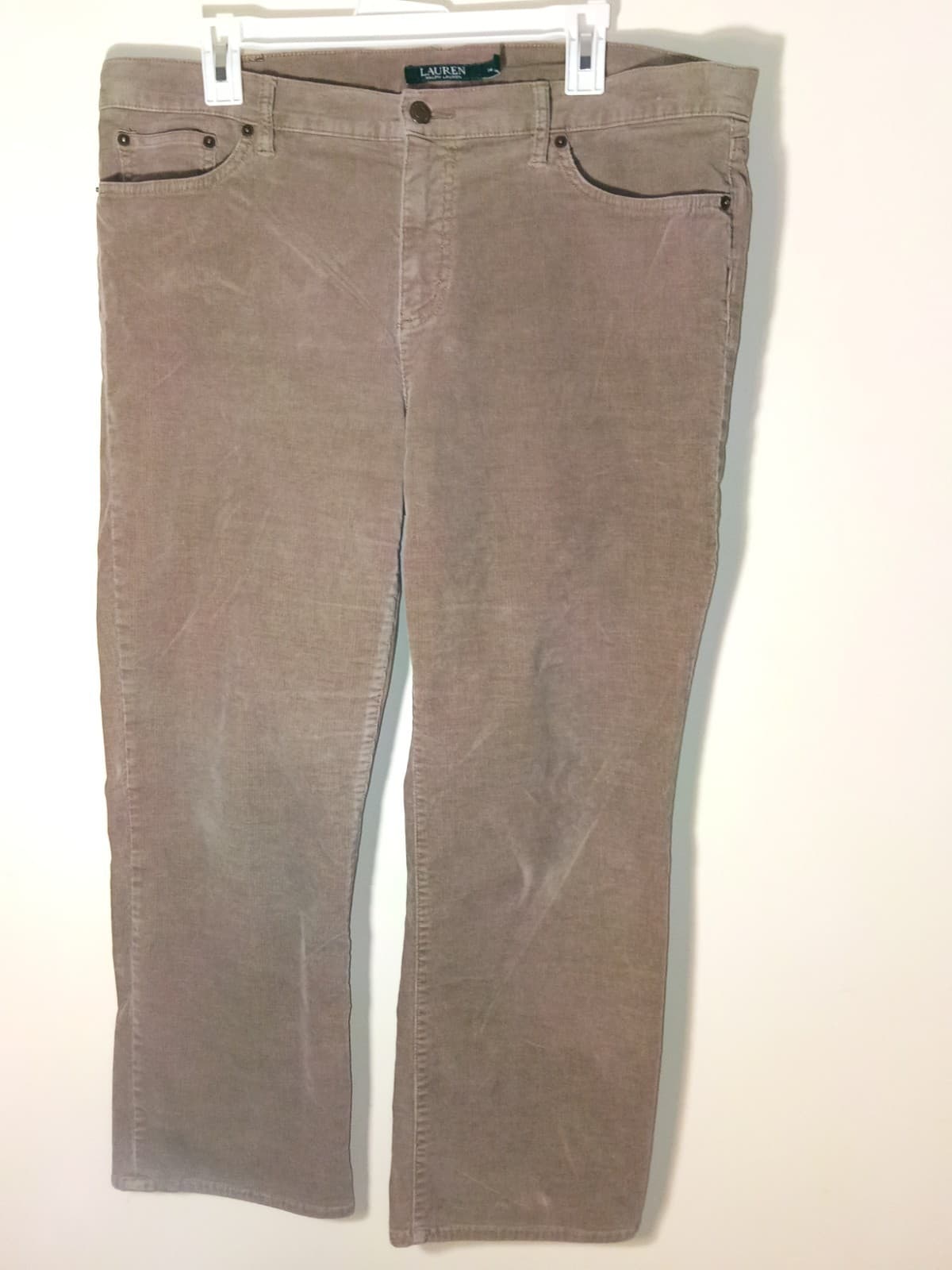 Lauren Ralph Lauren Brown Corduroy Straight Pants Zip Pockets Sz 14