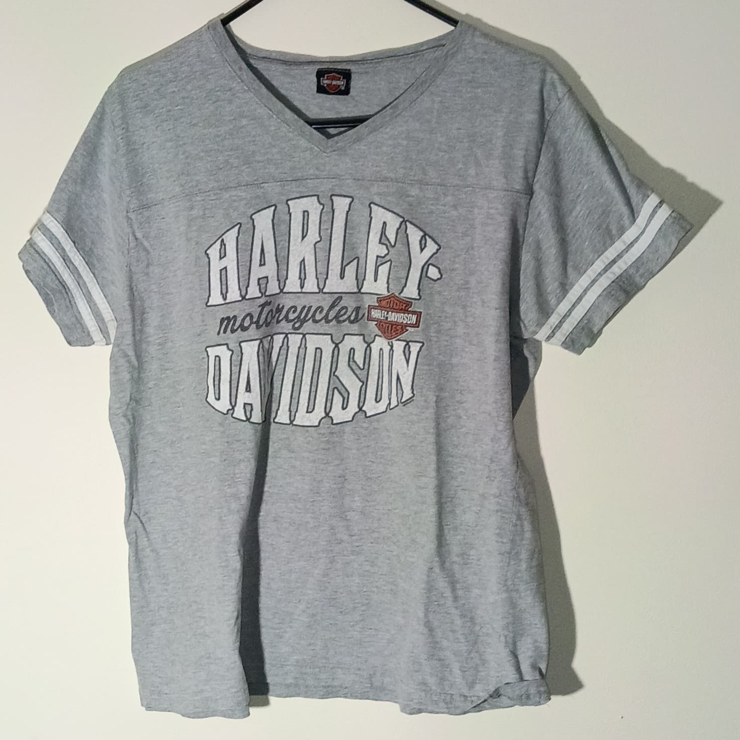 HARLEY DAVIDSON Motorcycles V-Neck T Shirt Women's Large Heather Grey