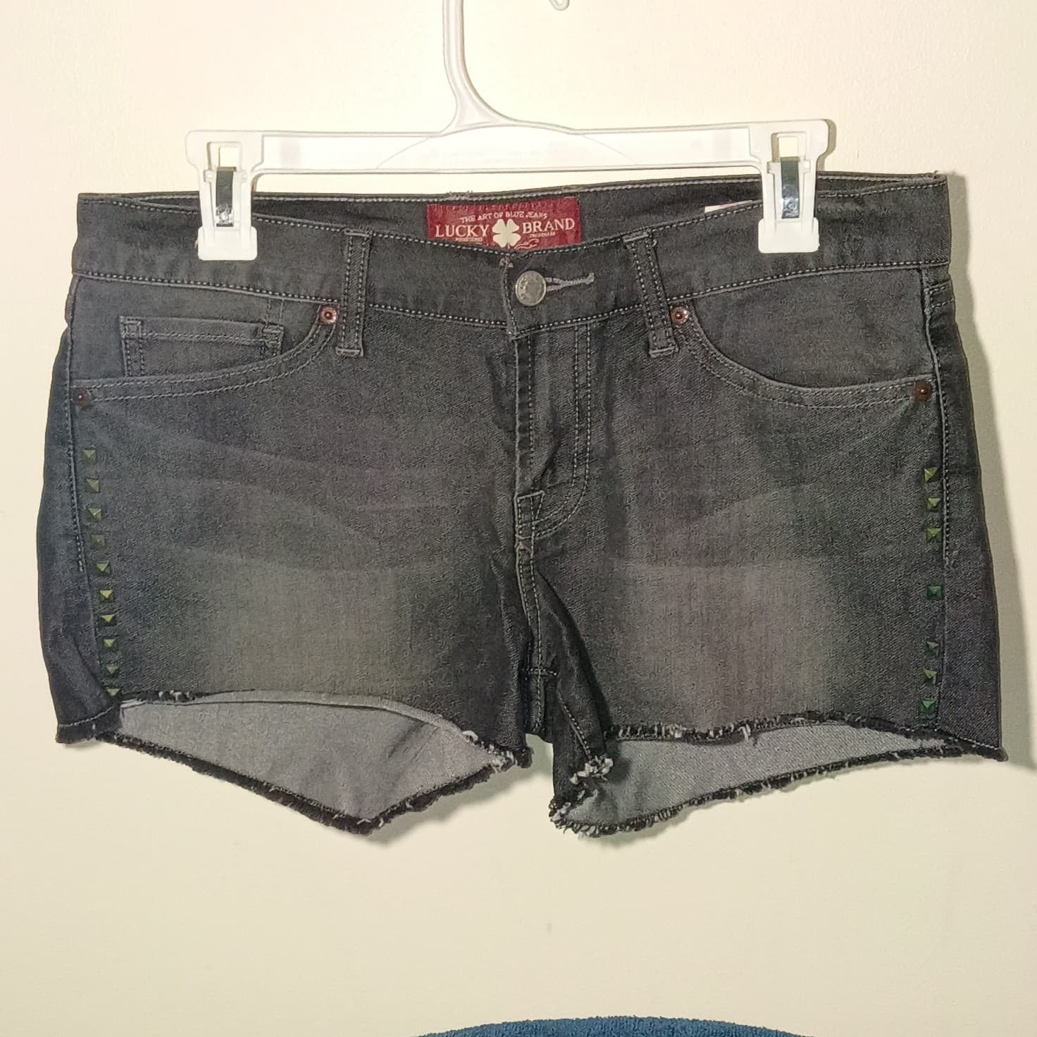 Lucky Brand Boardwalk Short Cut Off Denim Shorts Black Embroidered Size 4/27