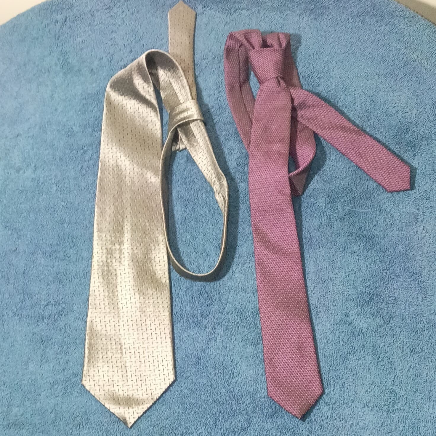 John Henry & Next Men’s Woven Tie Lot 2 Silk & Polyester Silver Purple Geometric