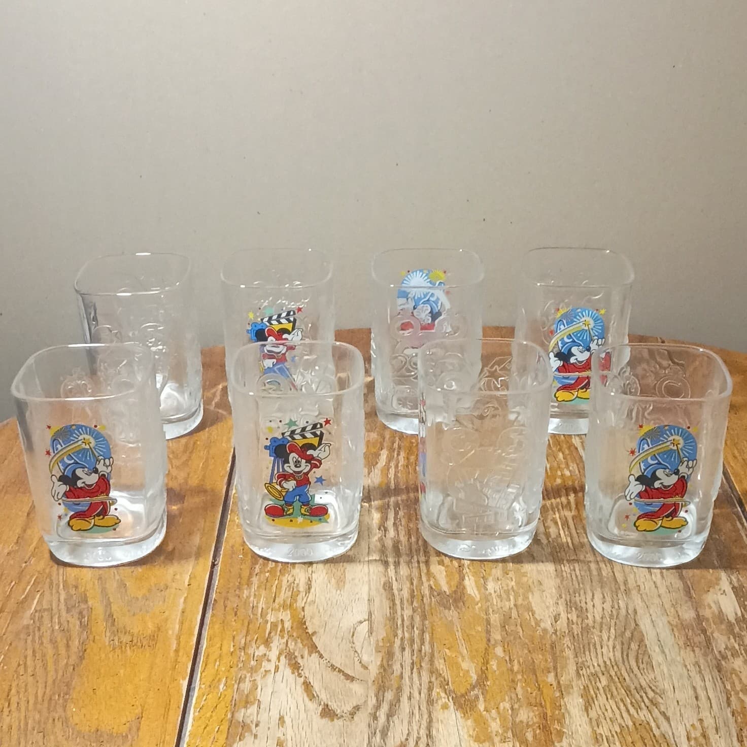 Antique 2000 Walt Disney World McDonalds Disney Glasses Cups Mickey VTG Set of 8