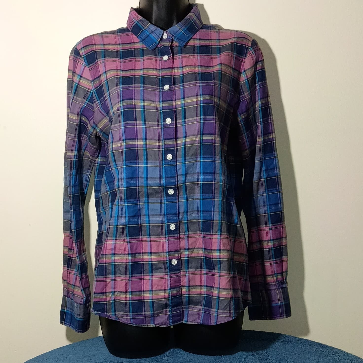 Brooks Brothers Red Fleece Plaid Button Up Cotton Shirt Pink Purple Blue Size 10