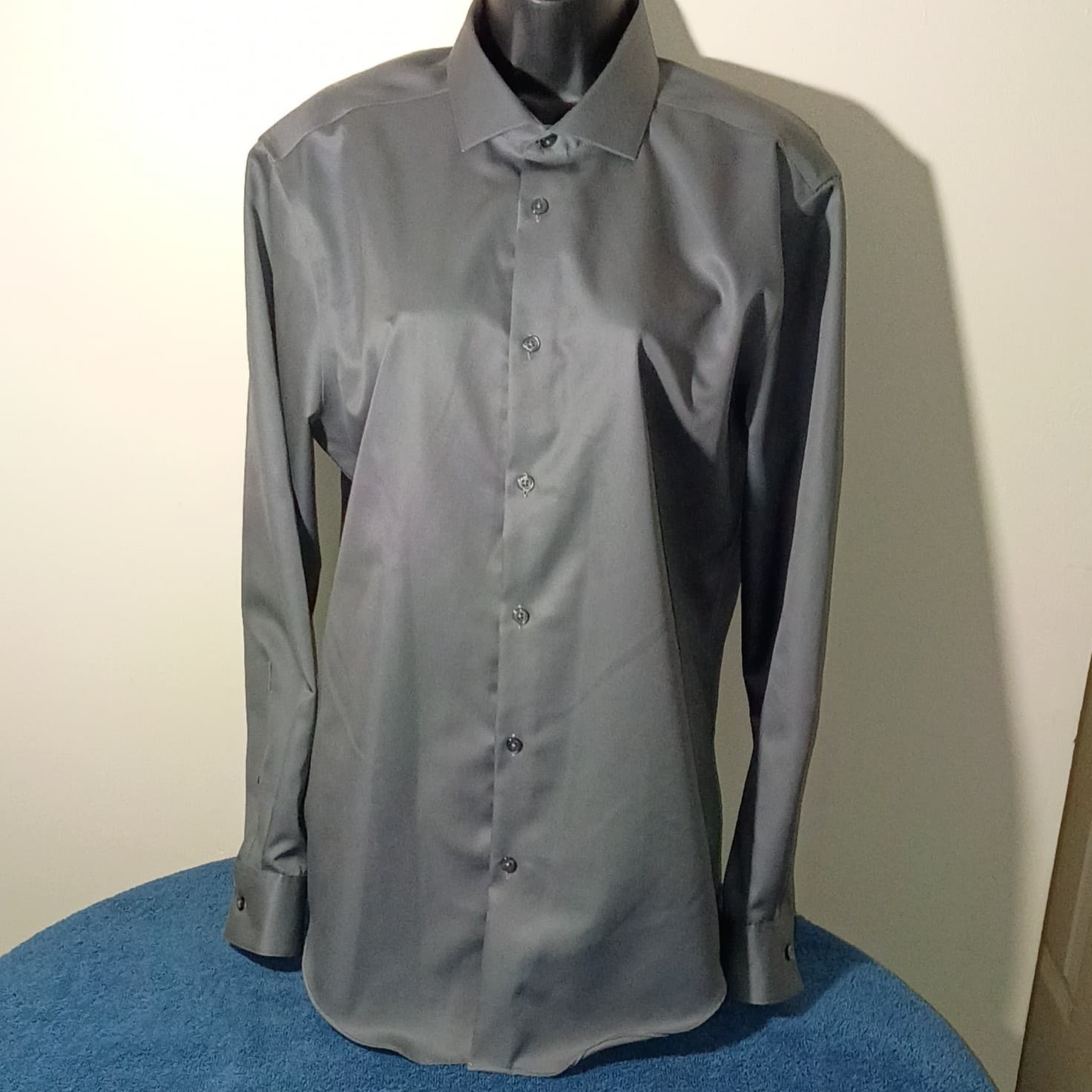 CALVIN KLEIN Size 16-32/33 GRAY SLIM FIT NON-IRON MEN BUTTON UP SHIRT ARC