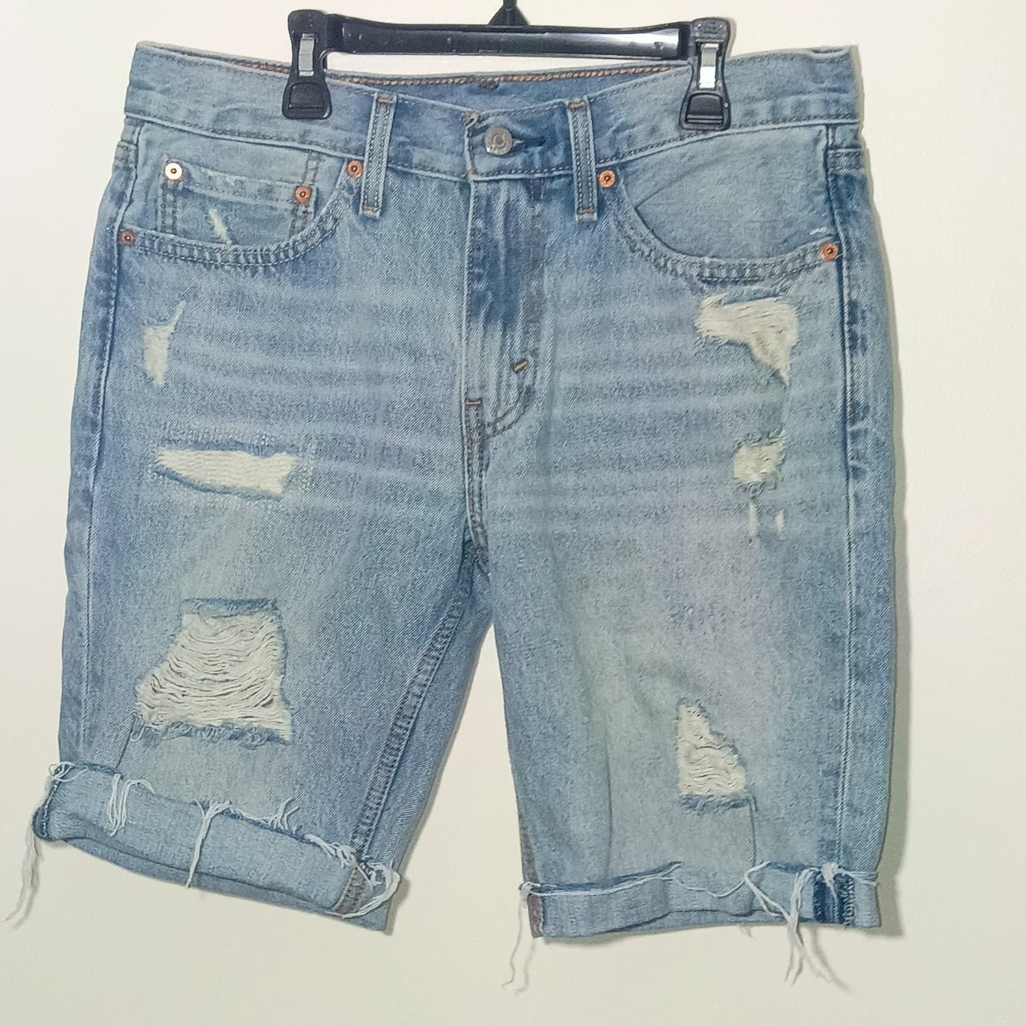 Levi's 511 Jean Shorts Mens 31 Blue Cutoff 100% Cotton Distressed Slim Fit