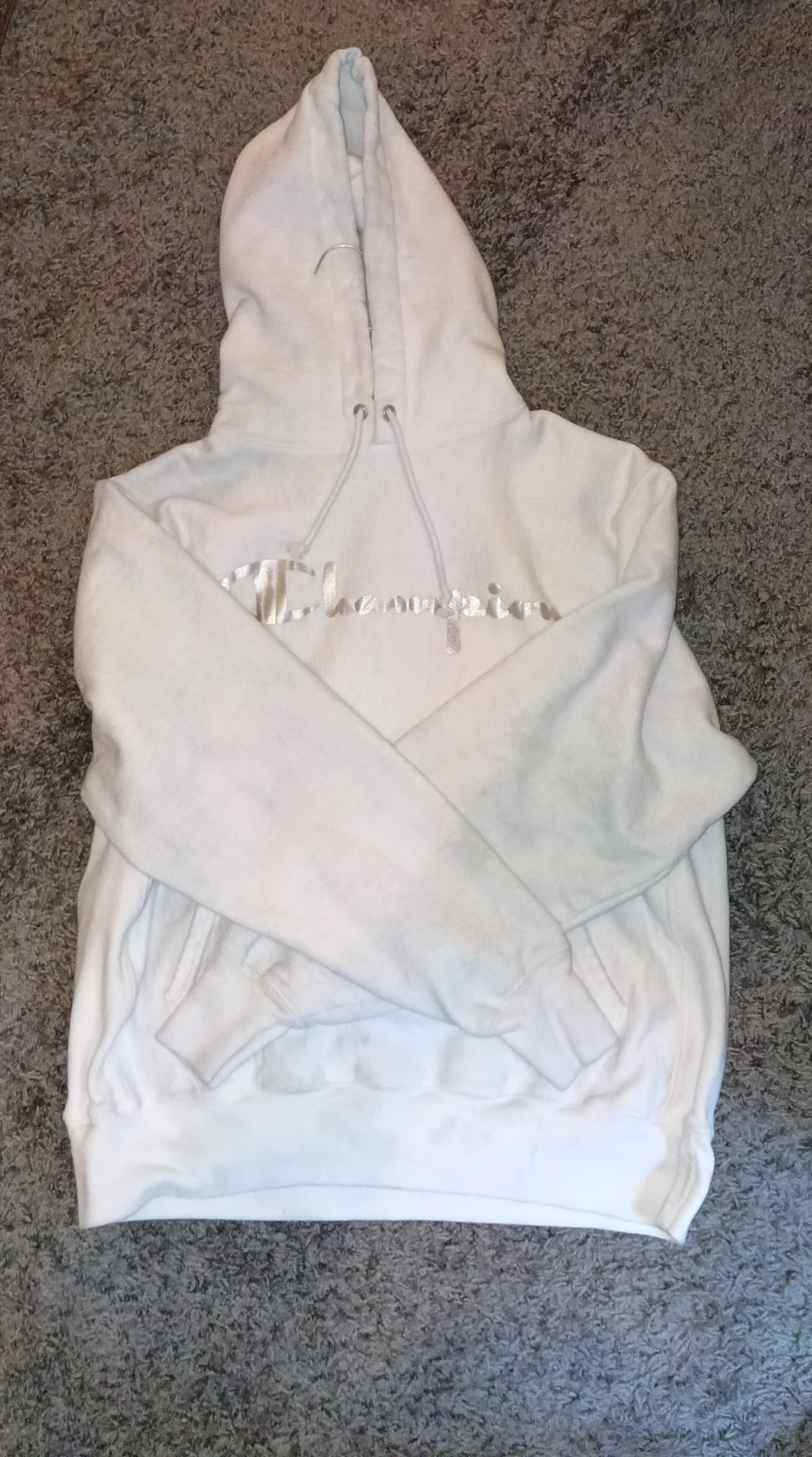 Champion hoodie all white silver Logo mens size large