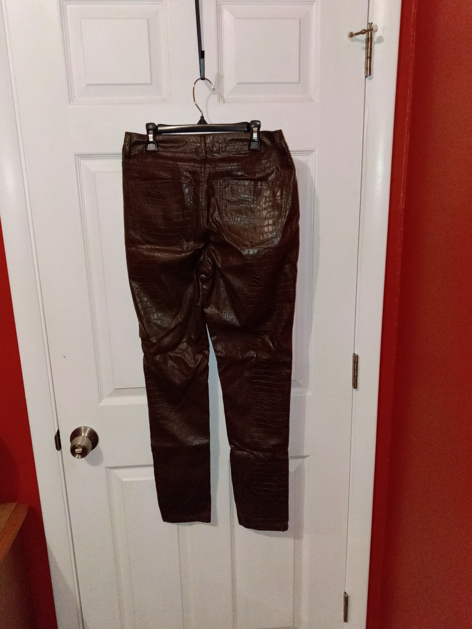 Fashion nova leather pants women small brown Gold zipper
