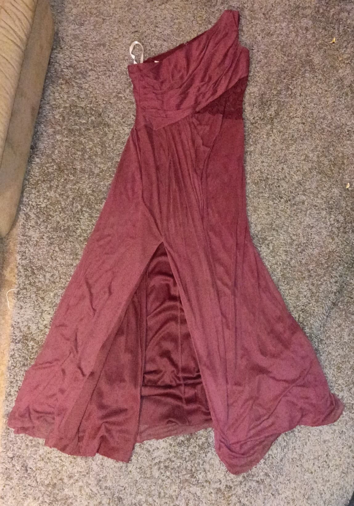David's Bridal dress dark red with rose flower lace