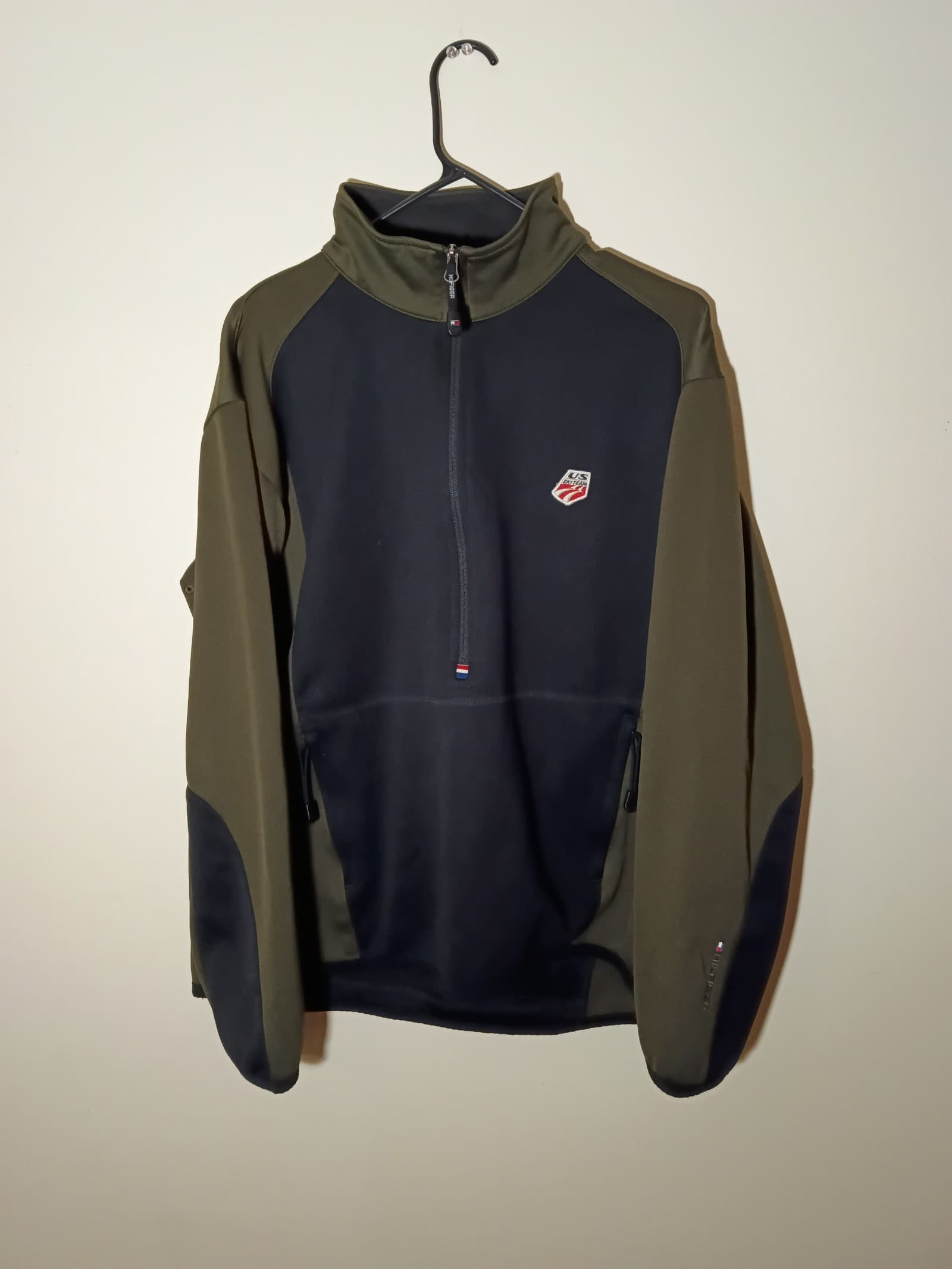 Tommy Hilfiger us ski team quarter zip DriFit sweater with zipper pocket on back
