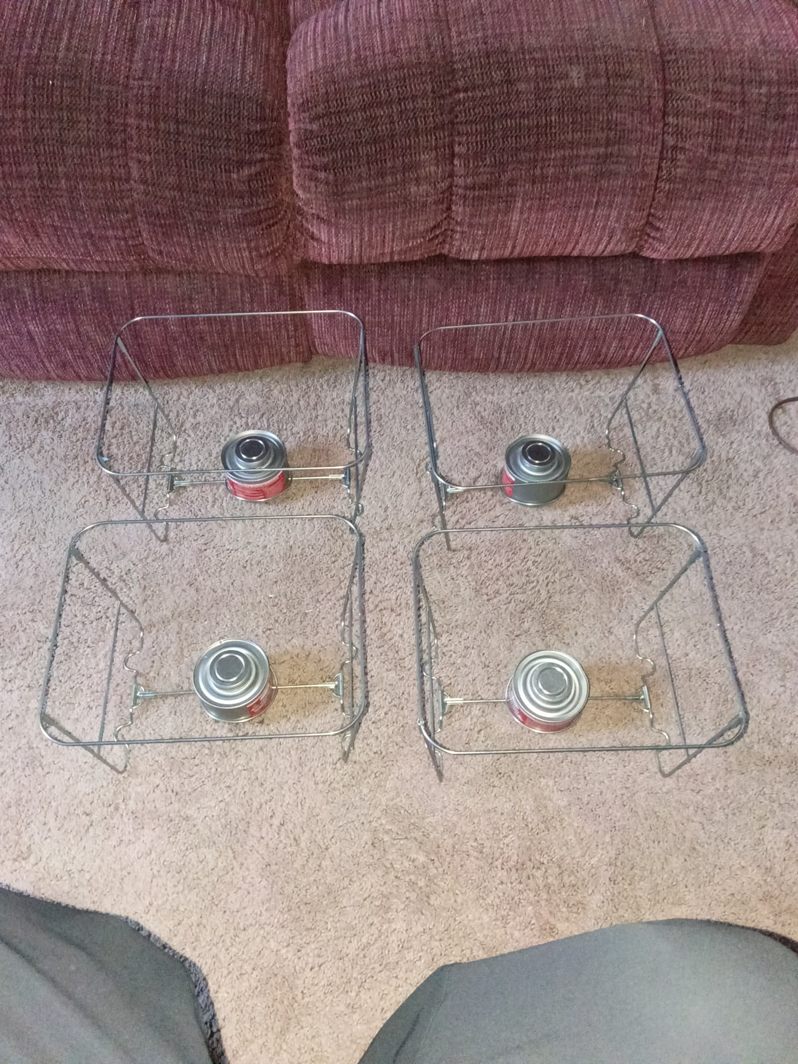 Four catering food warmer stands with four full wick fuel's