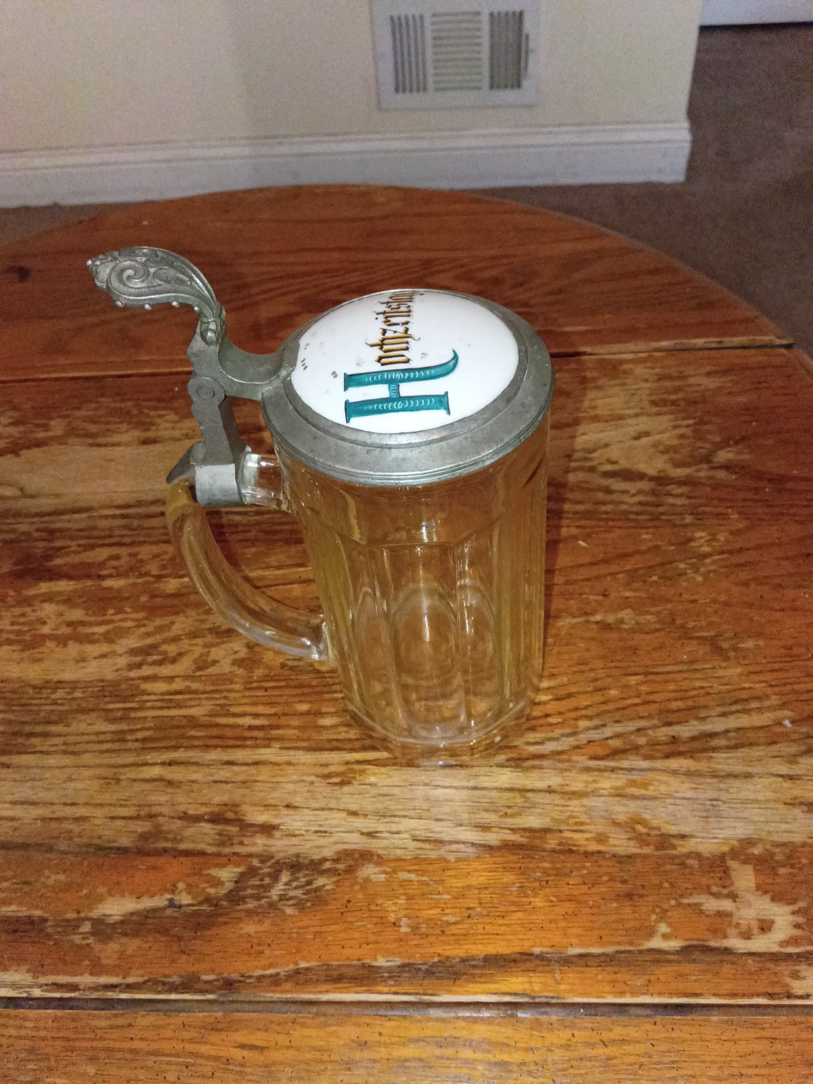 Vintage rare German Beer Mug with Porcelain Lid About 19th century