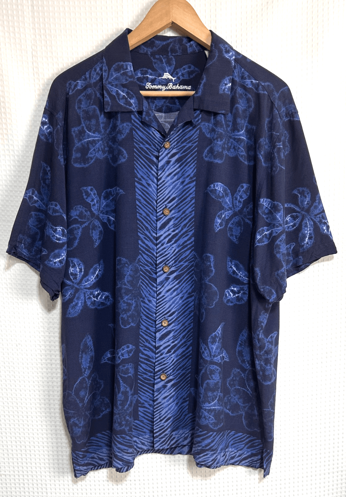 Tommy Bahama Artist Series Blue Floral Hawaiian Shirt Men's Size Large a1