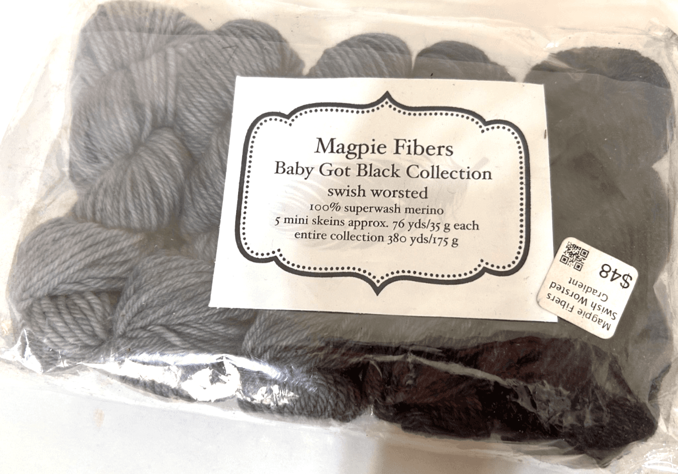 Magpie Fibers Baby Got Black Swish Worsted Superwash Merino Yarn 5 Mini Skeins k