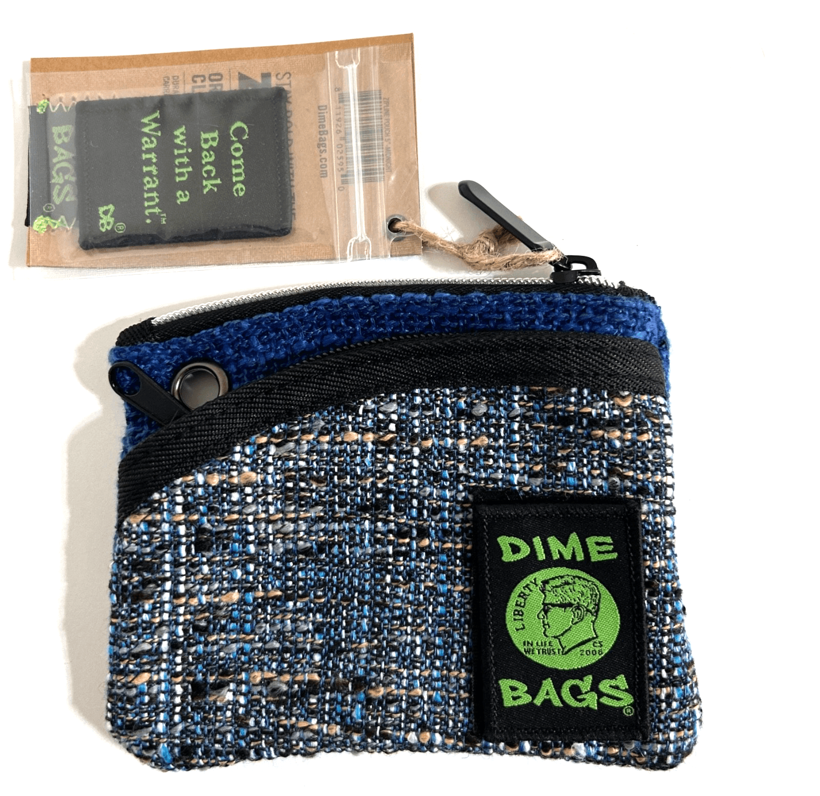 NWT DIME BAGS Zipline Hemp Pouch W Clip, 5” Midnight Blue 2 Pocket