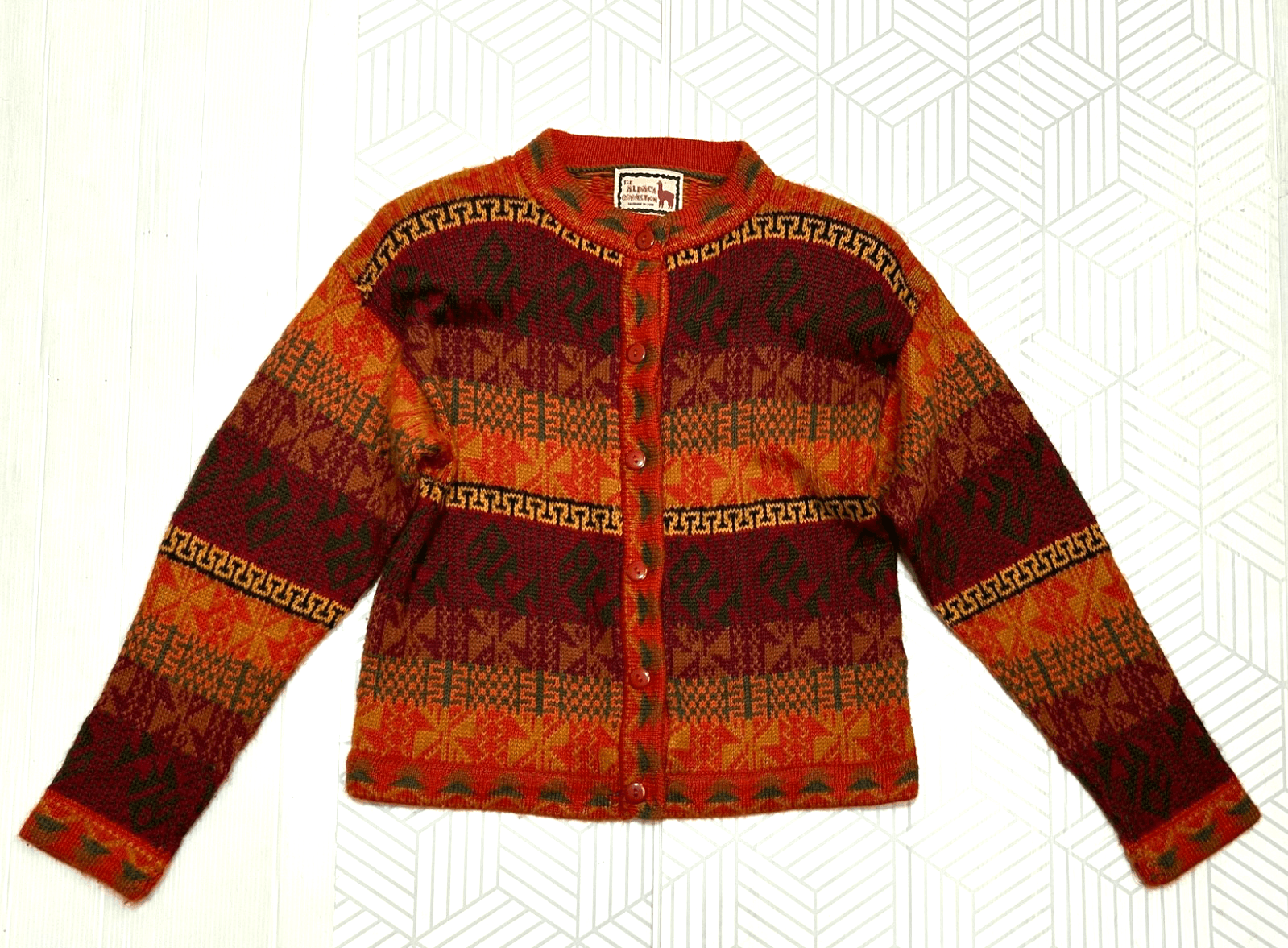 The Alpaca Connection size S Tribal Print Cardigan Sweater Made In Peru g