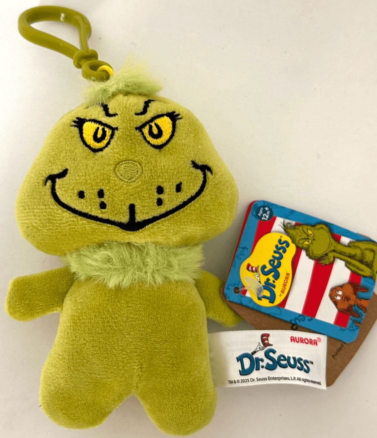 Aurora Dr. Seuss Grinch Clip On Plush Stuffed Toy Keychain Bag Charm 5" NWT