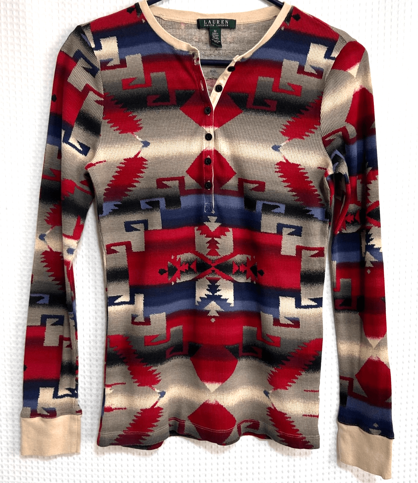 Ralph Lauren Shirt Womens size M Henley Aztec Geometric Southwestern Boho v