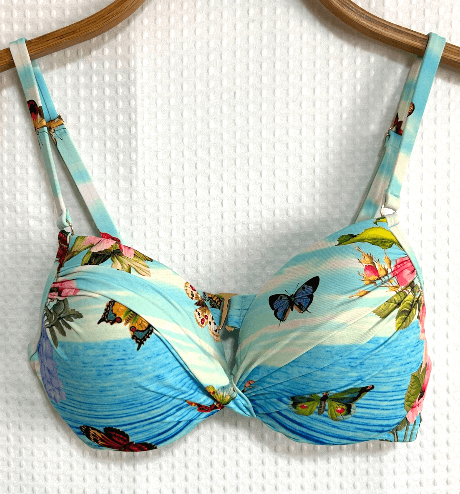 Johnny Was Women's XS Costa Azul Butterfly Aqua Blue Bikini Top Bra EUC