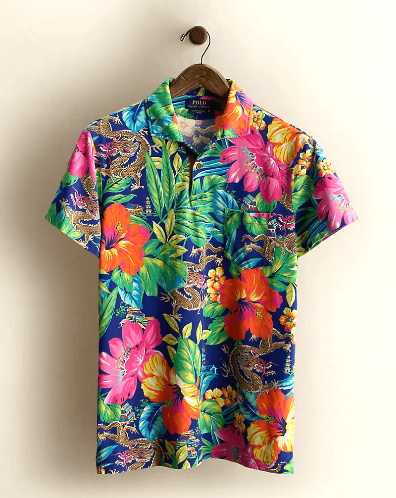 Polo Ralph Lauren Featherweight Mesh Dragon Hawaiian Tshirt Men’s Small a1