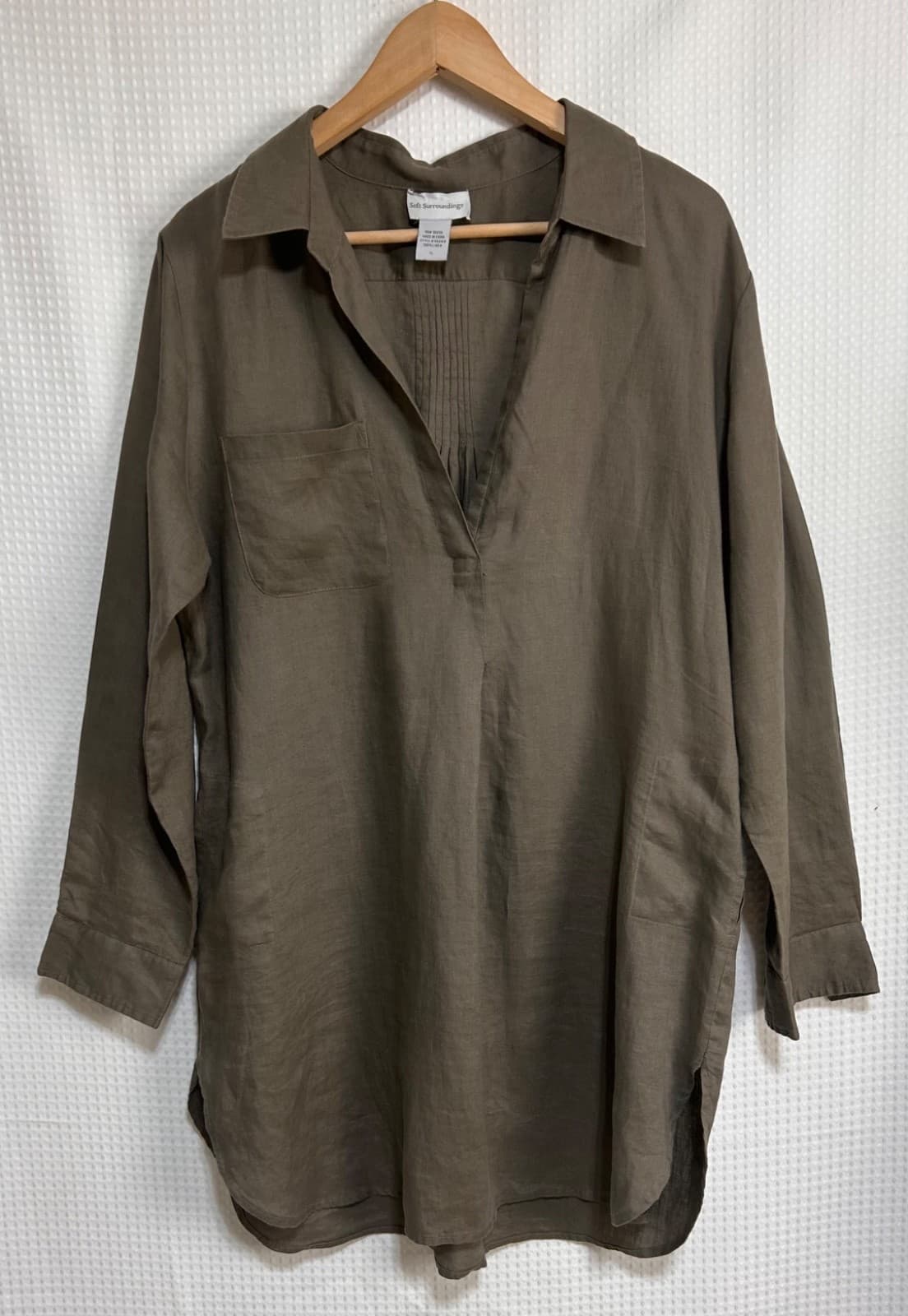 Soft Surroundings Tunic Short Dress 100% Linen Tall Large Pockets Minimalist a1