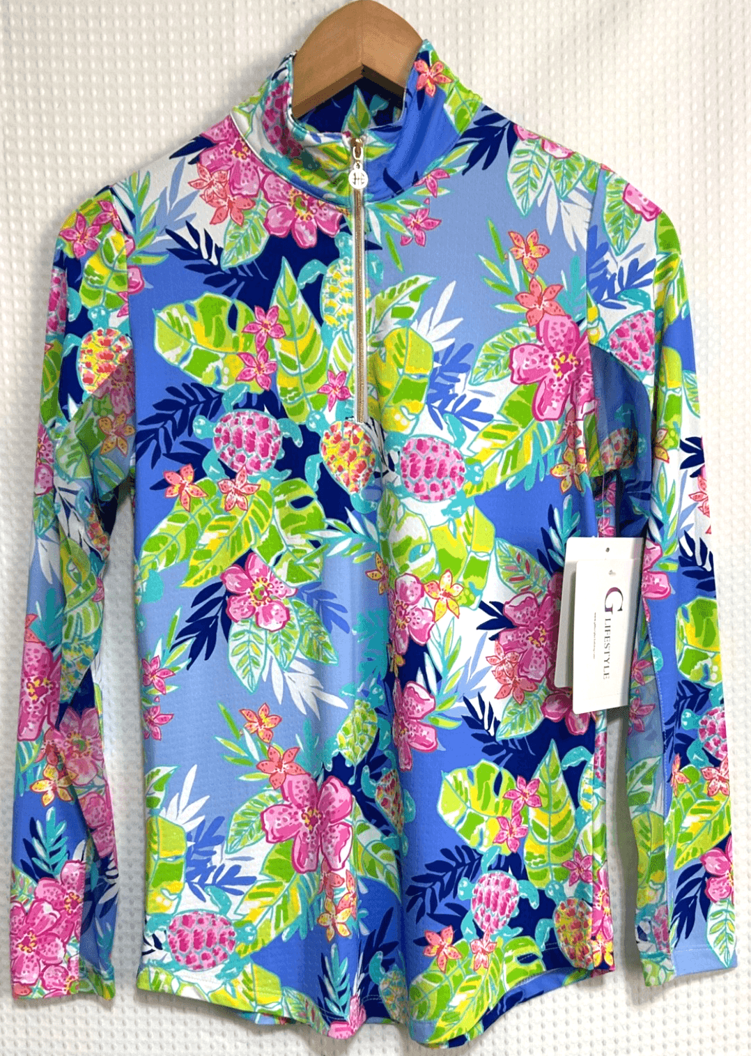 NWT G Lifestyle Tropical Long Sleeve Sun Protection Top Size XS Golf Tennis a1