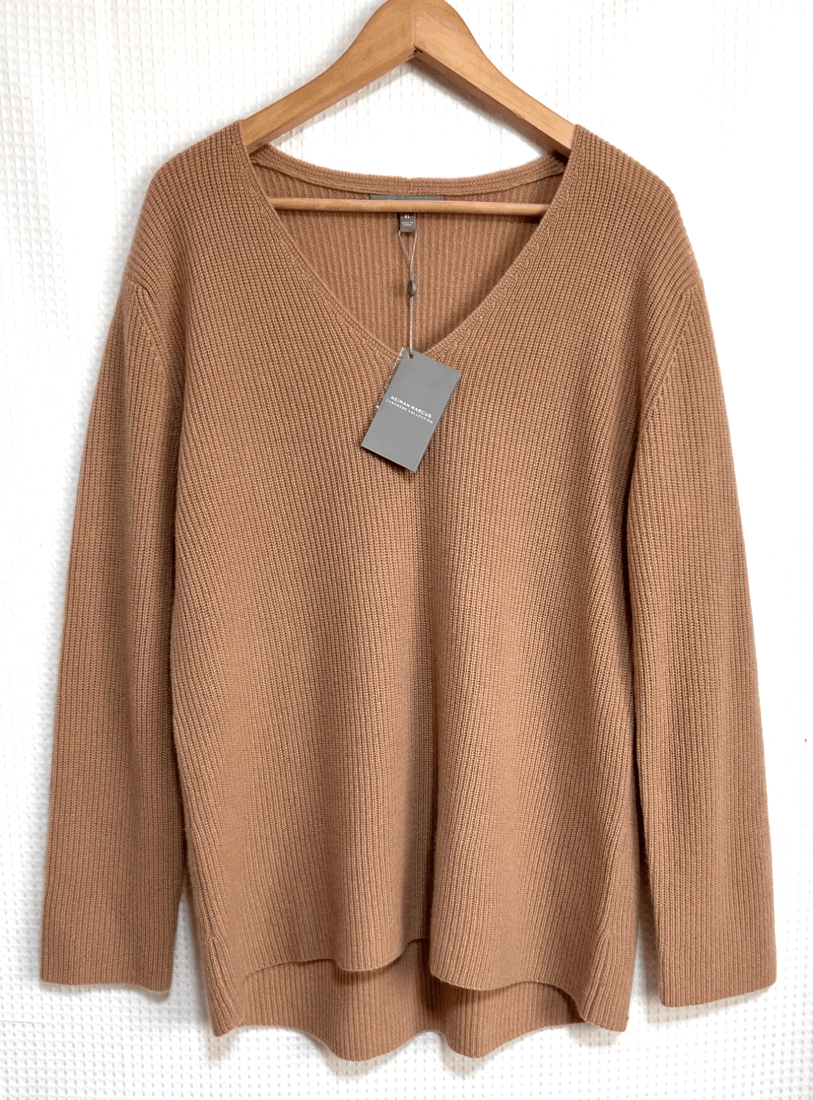 NWT Neiman Marcus 100% Cashmere Camel Women's size XL Ribbed Sweater a