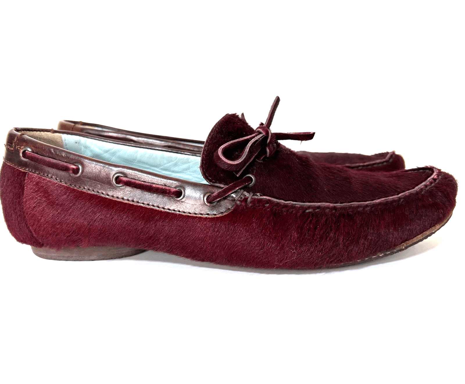 Lambertson Truex Burgundy Calf Hair Butter Soft Loafers Shoes Women 9.5 ITALY
