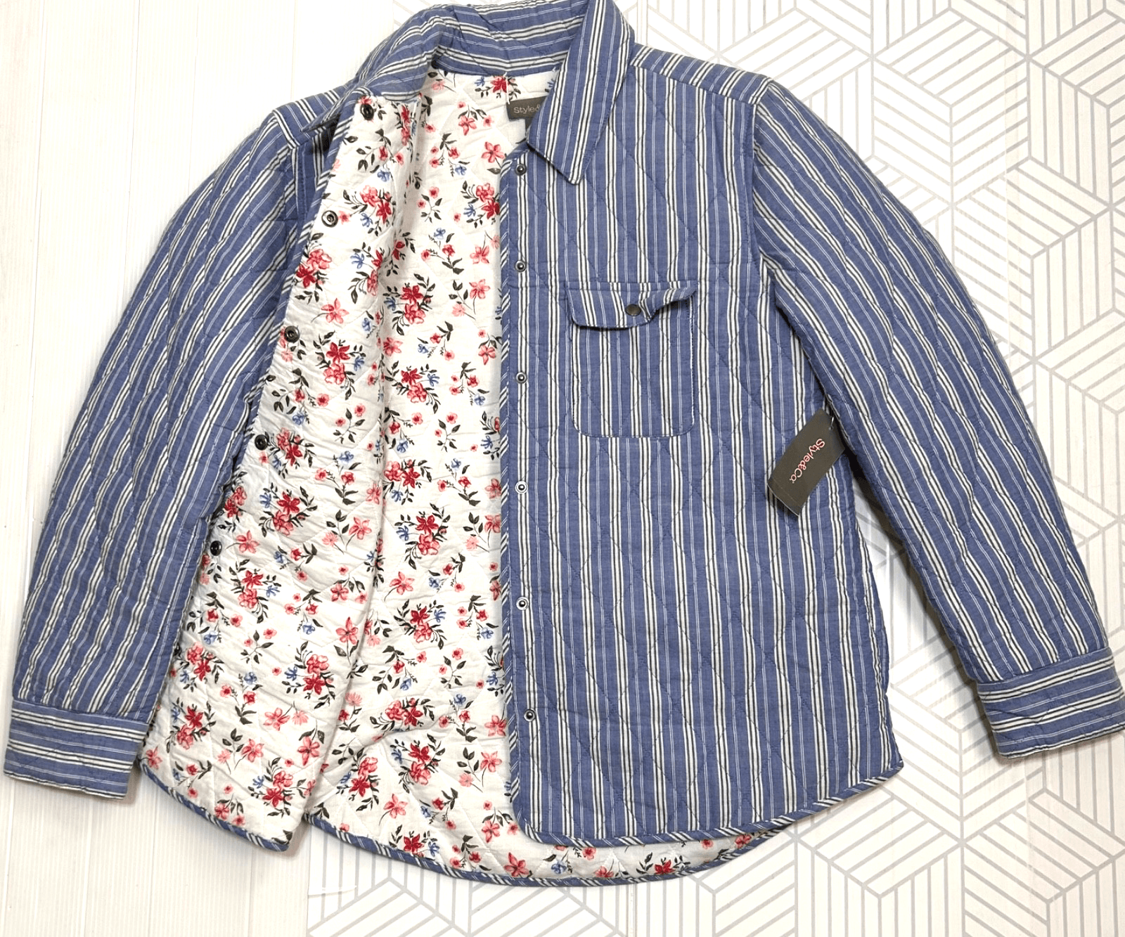 NWT Style & Co Size S Fits M Floral Blue Quilted Jacket Cottage Grandmacore