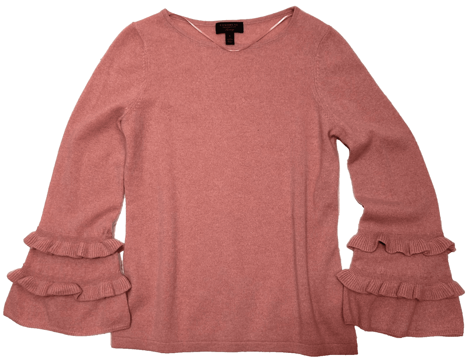 Charter Club Women's size S Cashmere Sweater Pink Ruffle Bell Sleeves Luxury d