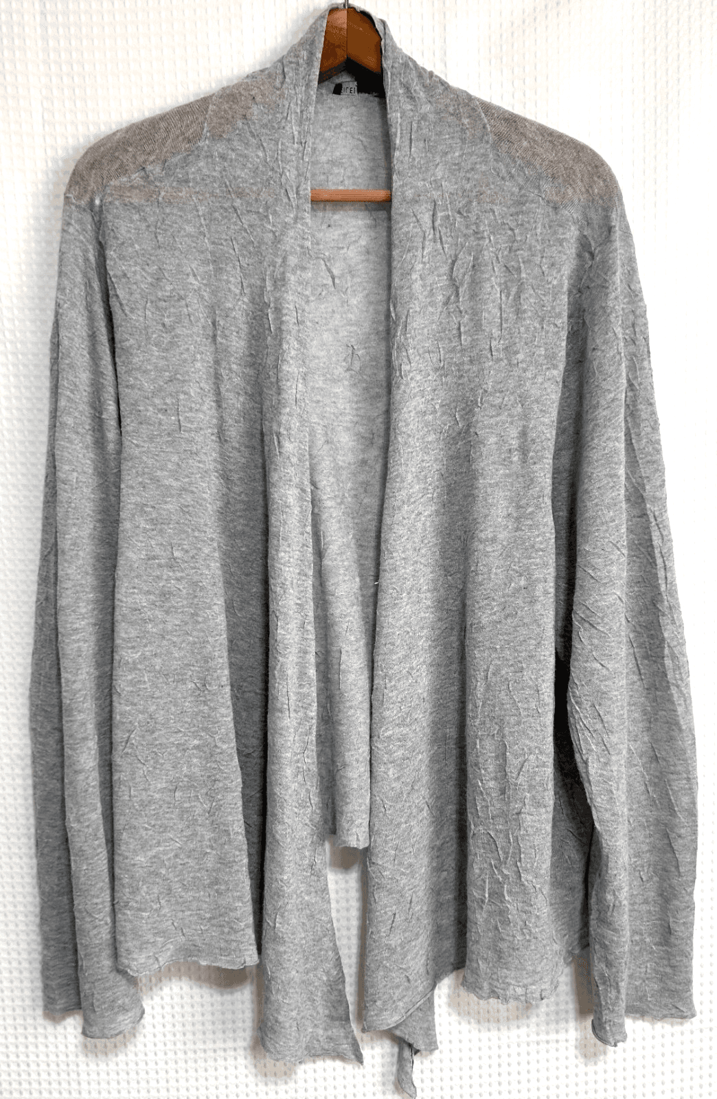 Eileen Fisher Size 1X Open Cardigan Gray Crinkle Italian Yarn Lightweight a