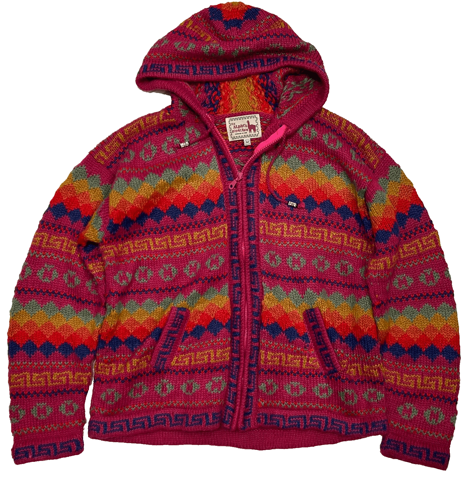 The Alpaca Connection Women's size M fits L Hoodie Zip Up Jacket Handmade PERU
