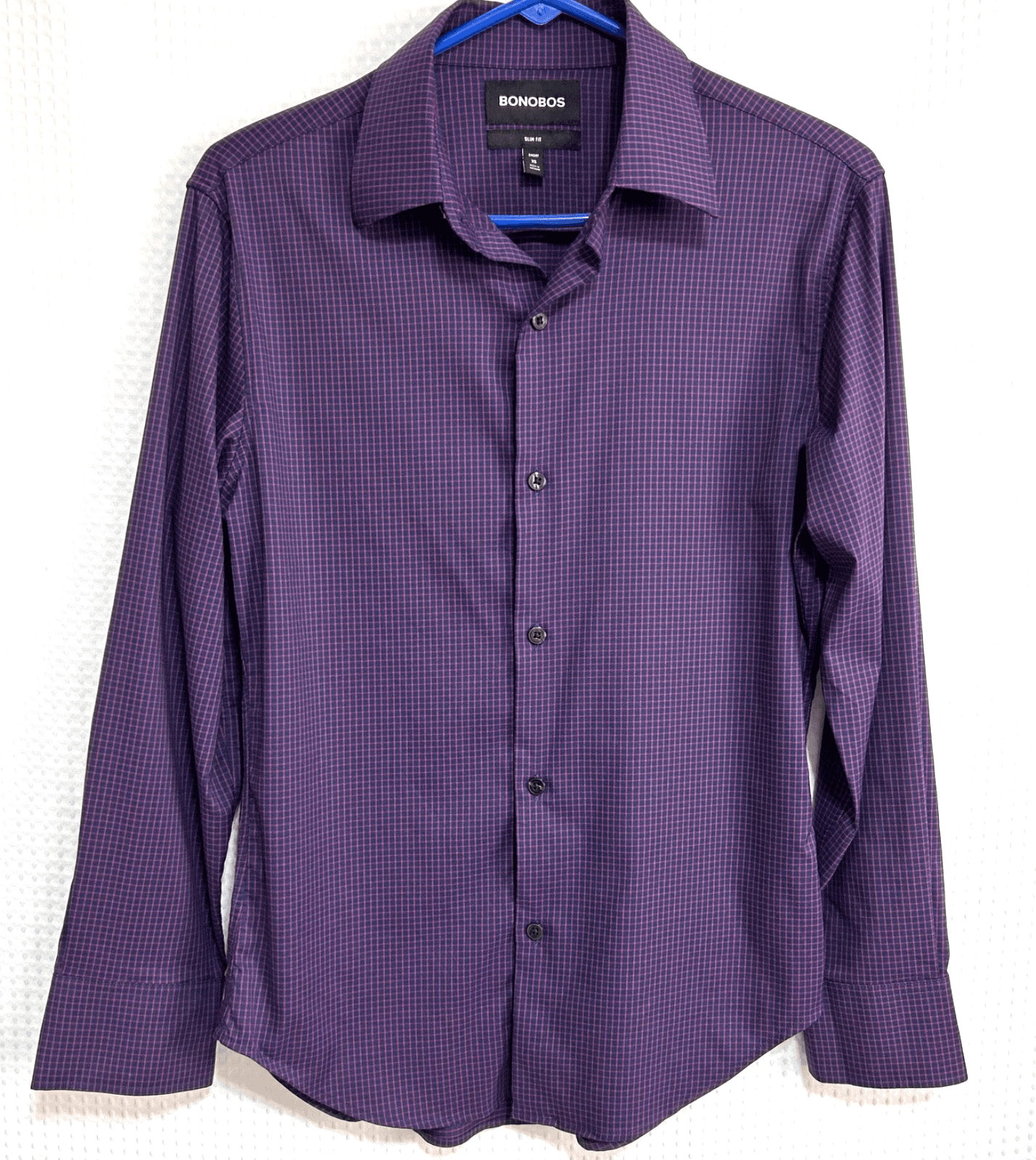 Bonobos Slim Fit Short Long Sleeve Dress Shirt Men XS Fit Blue Plaid Pink x
