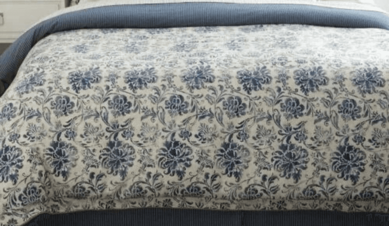 Ralph Lauren Bluff Point Queen Duvet Cover Floral White Blue Stripe Rope Trim