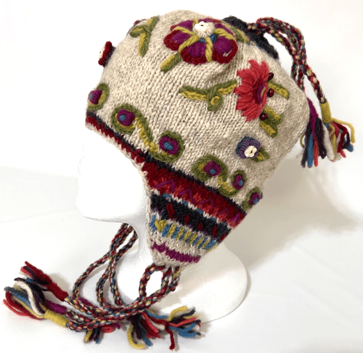 Newari Icelandic Design 100% Wool Knit Hat Ear Flaps Made in Nepal Women’s OS