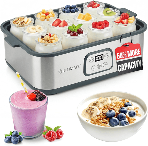 Ultimate Probiotic Yogurt Maker XL Adjustable Temperature & Time 12 Glass Jars