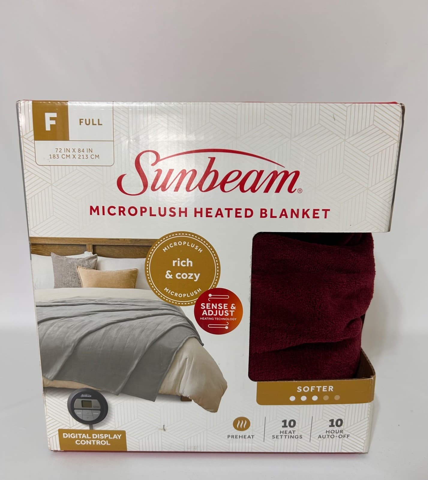 Sunbeam Heated Blanket Microplush 10 Heat Settings Size Full Burgundy