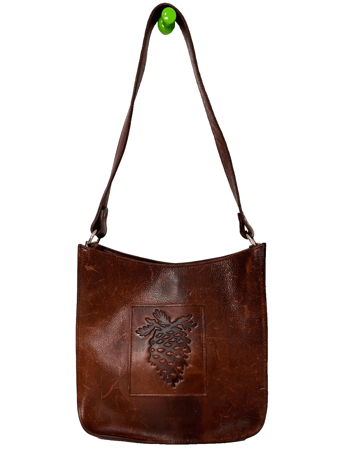 Two Bar West Leather Tooled Embossed Shoulder Bag Handmade Western Vintage