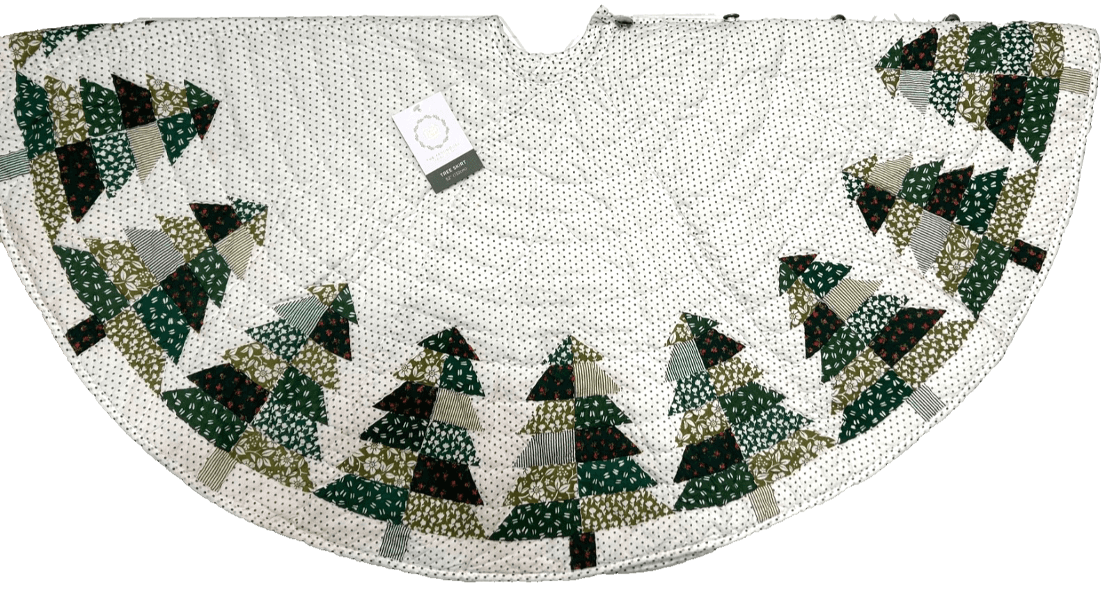 NWT The Farmhouse Christmas Tree Skirt Quilted Green Trees Rachel Ashwell