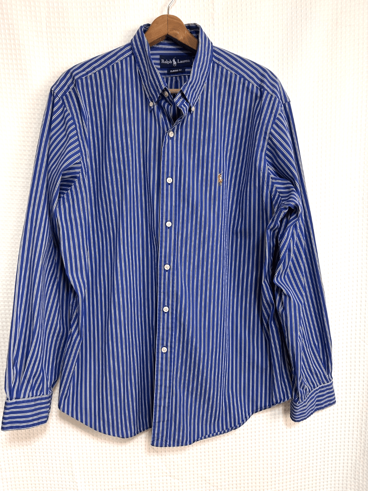 Ralph Lauren Mens size XL Striped Blue White Long Sleeve Button Up Shirt Pony d