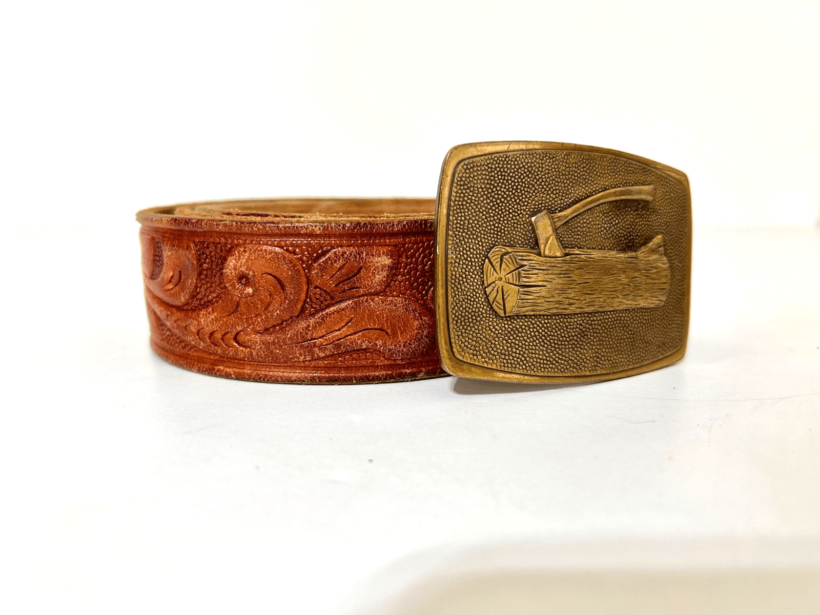 Tool Craft Top Grain Cowhide Leather Carved Tooled Belt Size 40 Brass Buckle