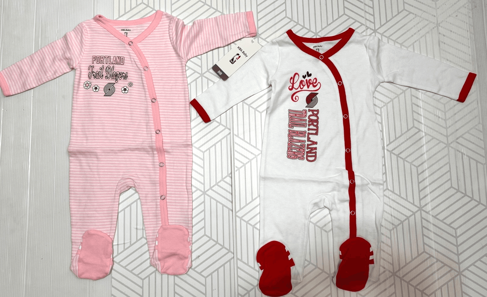 NWT Portland Trailblazers NBA Baby Girl Bodysuits Size 6 Months Set 2 PJ Pink j