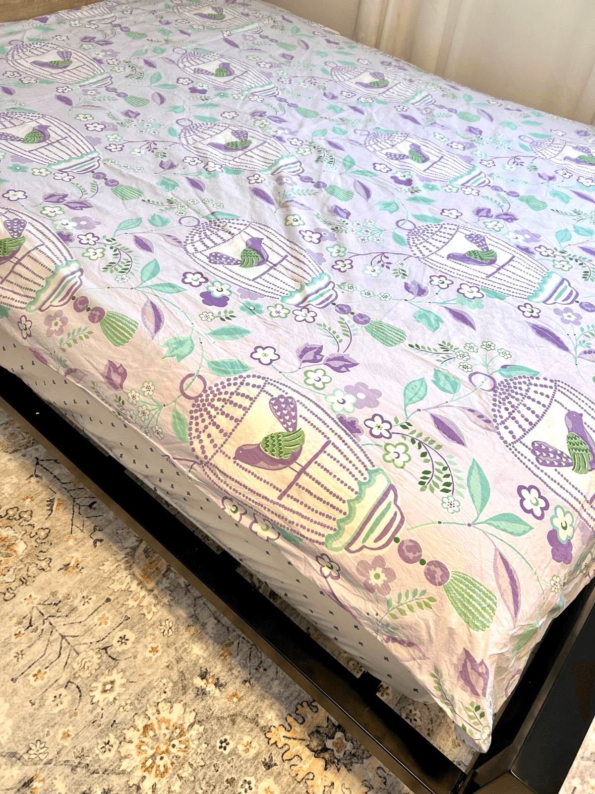 POTTERY BARN KIDS Bird Duvet Cover Lavender Girls Birdcage Floral Twin Flora