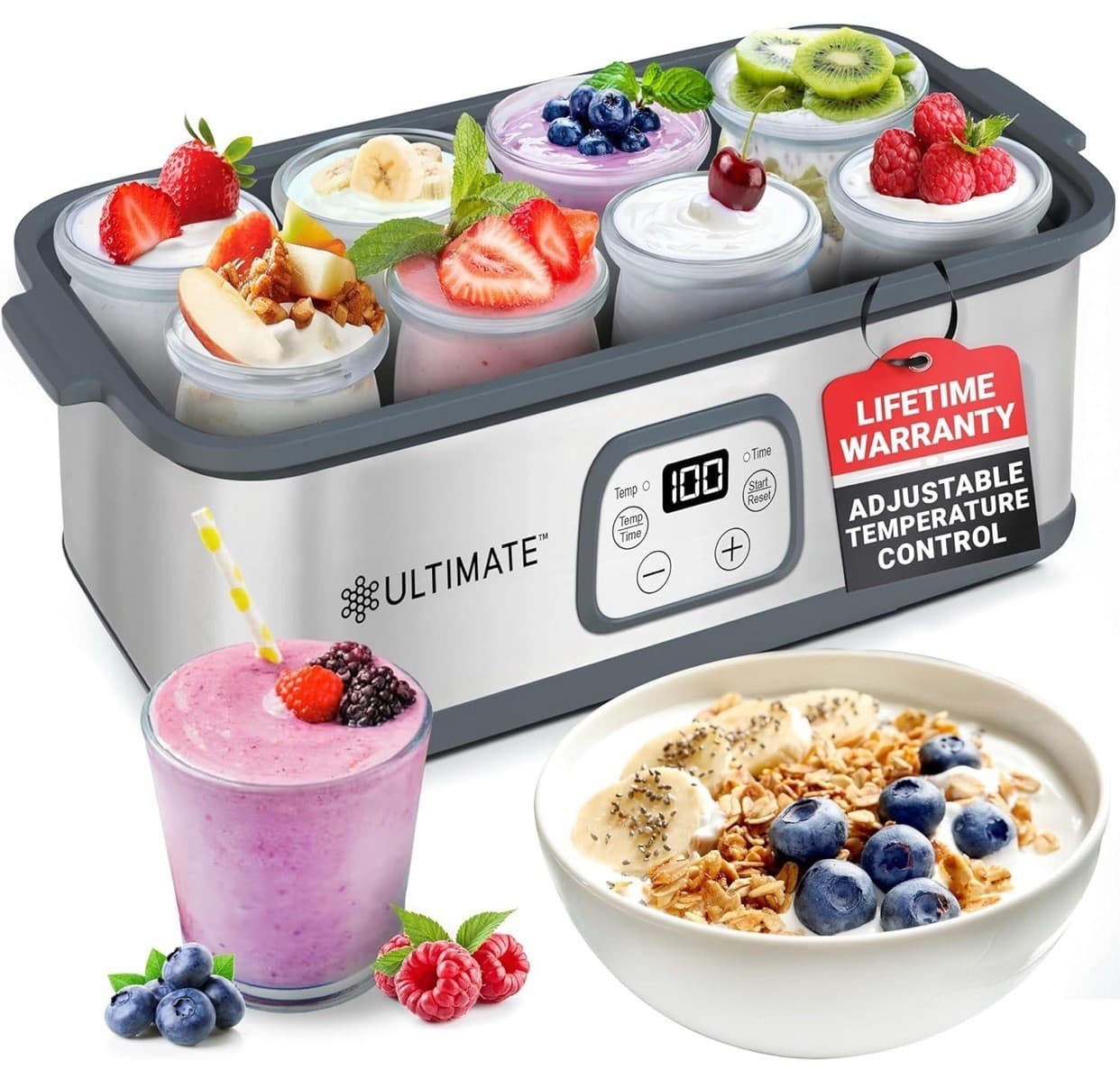 Ultimate Probiotic Yogurt Maker with Adjustable Temperature & Time 8 Jars