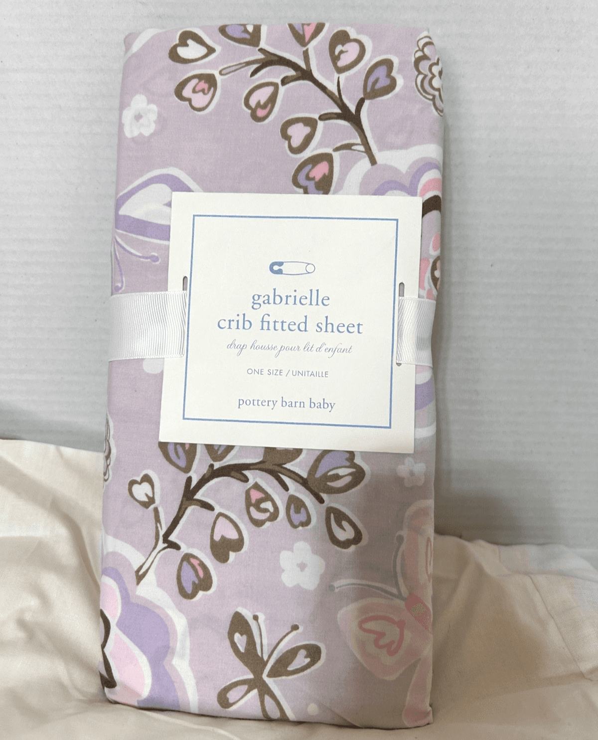 Pottery Barn Lavender Flowers Butterfly Crib Fitted Sheet Skirt Baby Gabrielle
