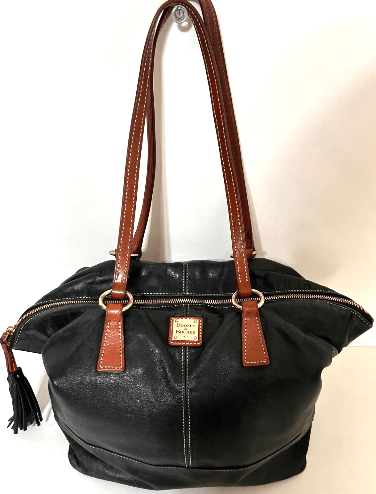 Dooney & Bourke Wexford Leather Becky Shoulder Tote Black Red Liner Dust Bag