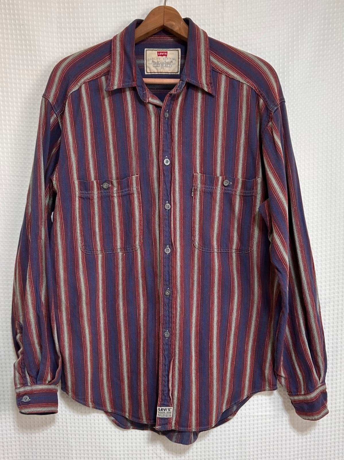 VTG Vintage Levi's Twill Chore Shirt Mens Medium Striped Button Down Western I