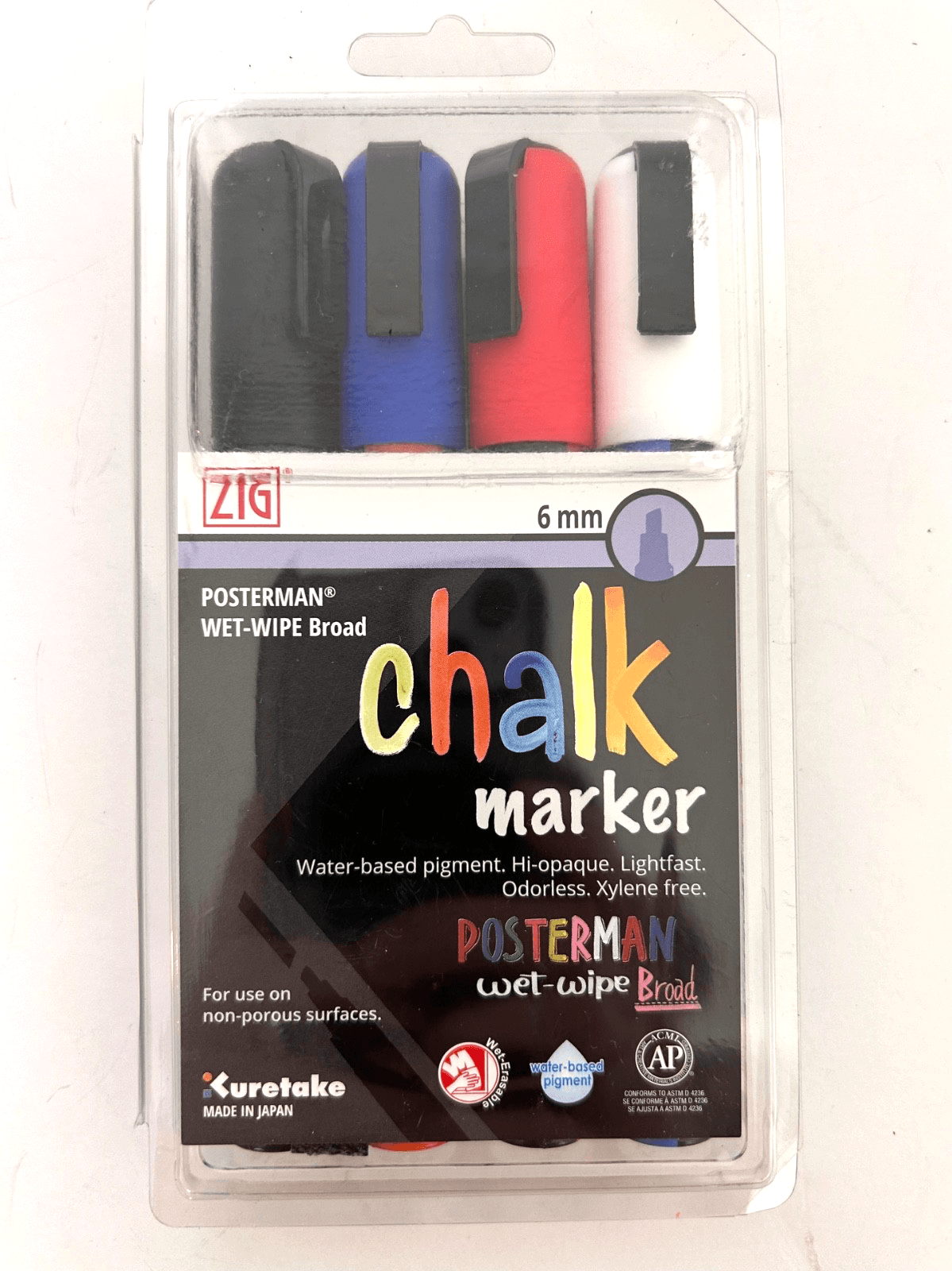 Kuretake ZIG Posterman Wet Wipe Broad 6mm Chalk Type Marker Set Made in Japan