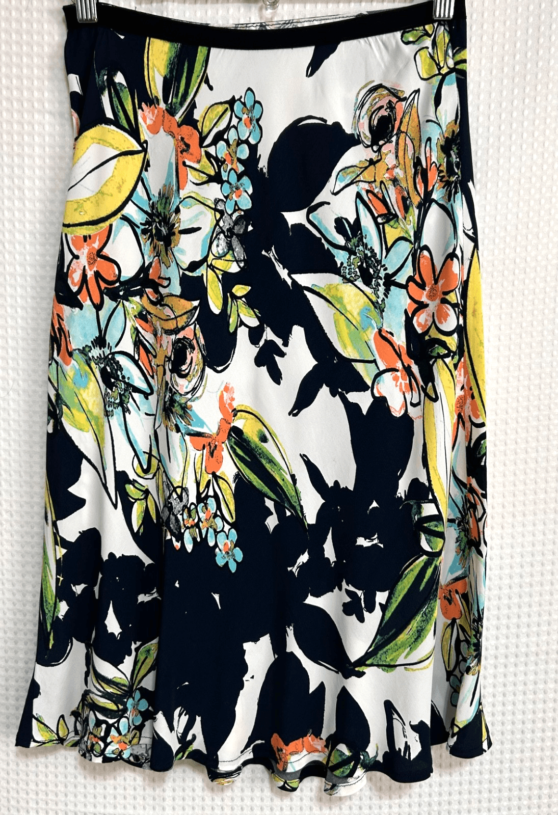 Vintage Loco Lindo Skirt Women's Size M Floral Rayon Black A-Line 90s x