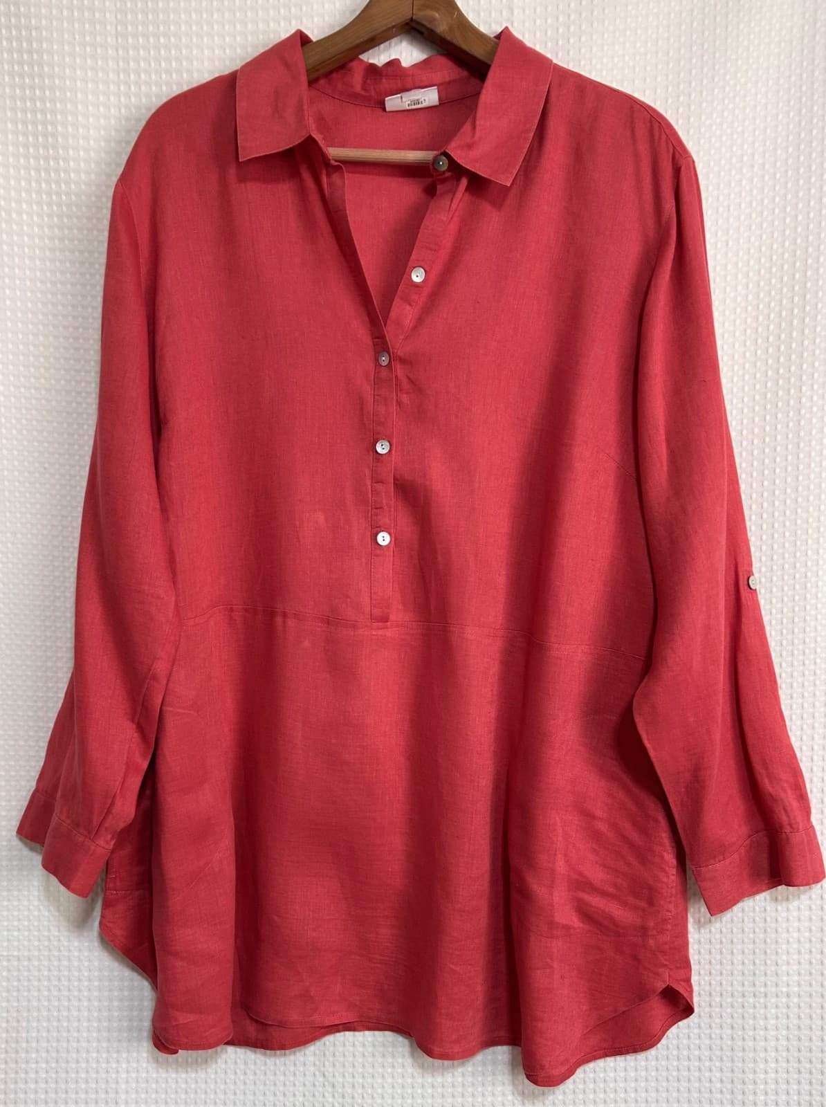 J. Jill Pink Clove Love Linen Long or Tab Sleeve Tunic Blouse Top Size 1X I