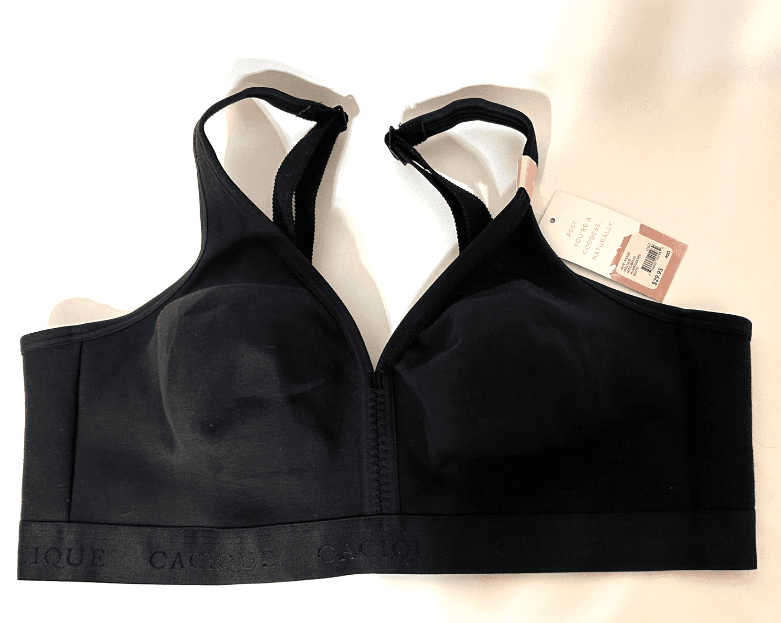NWT Cacique Bra 40D Black Wireless Unlined Full Coverage Cotton